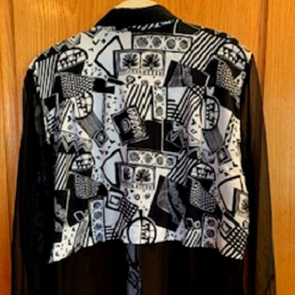 Papa & Louis Geometric Print Sheer Bottom Half & Sleeves Blouse/Shirt Sz: L - Picture 3 of 6